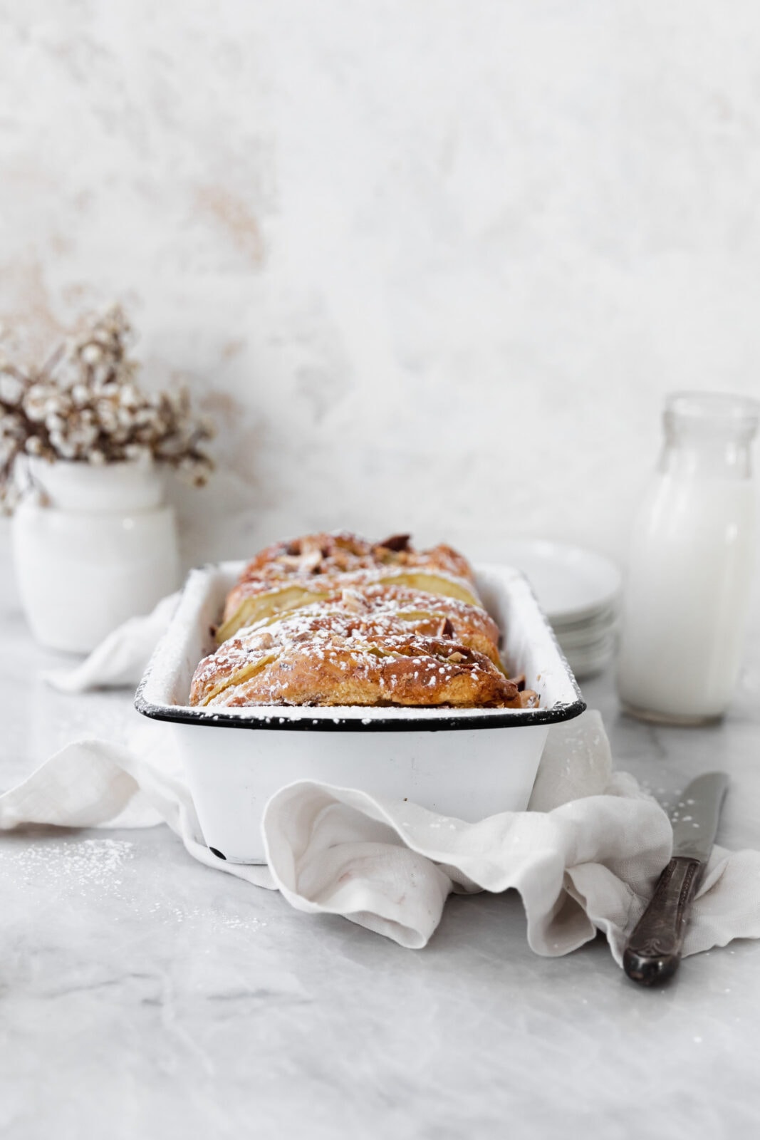 cinnamon apple french toast baked in loaf pan