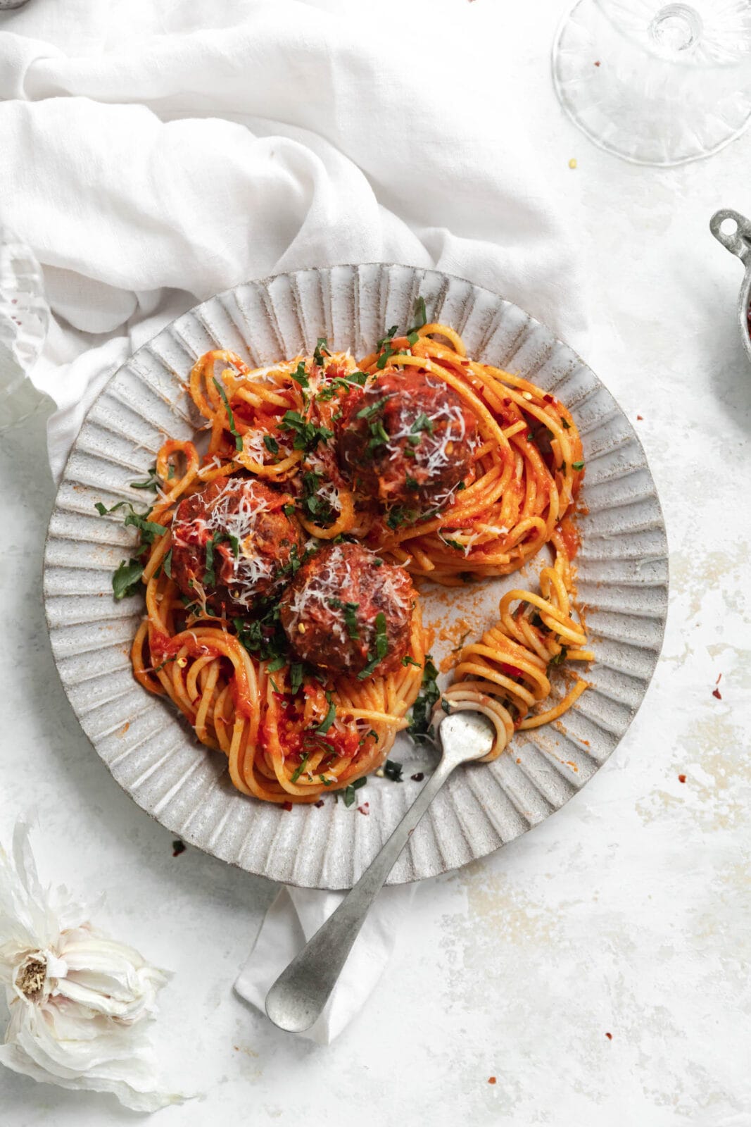 meatless meatballs and spaghetti