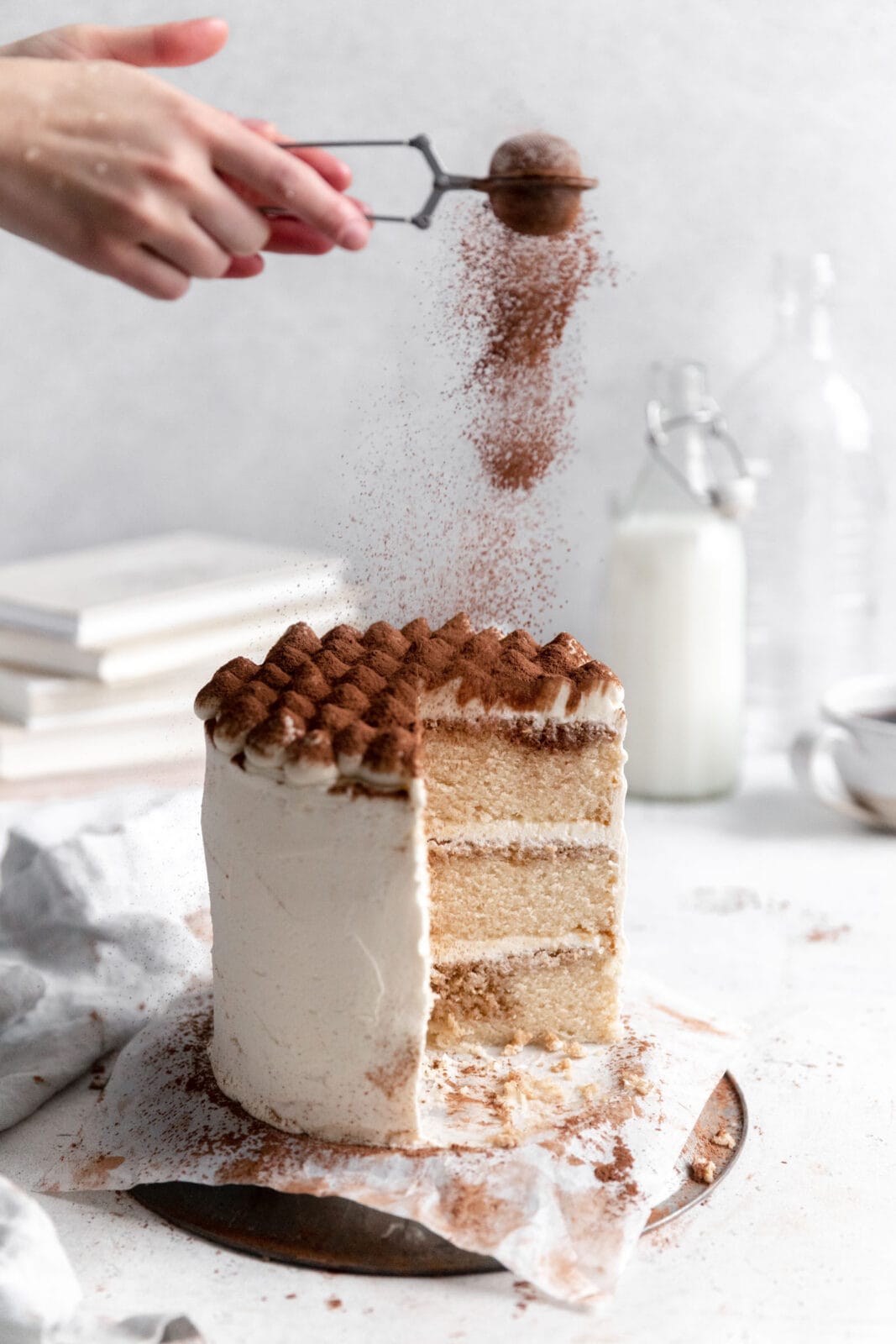 tiramisu cake with cocoa powder