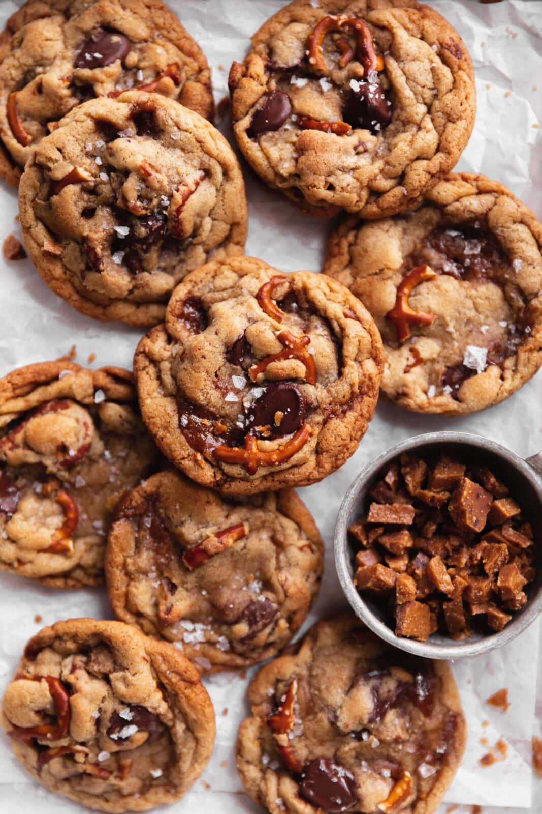 toffee pretzel chocolate chip cookies
