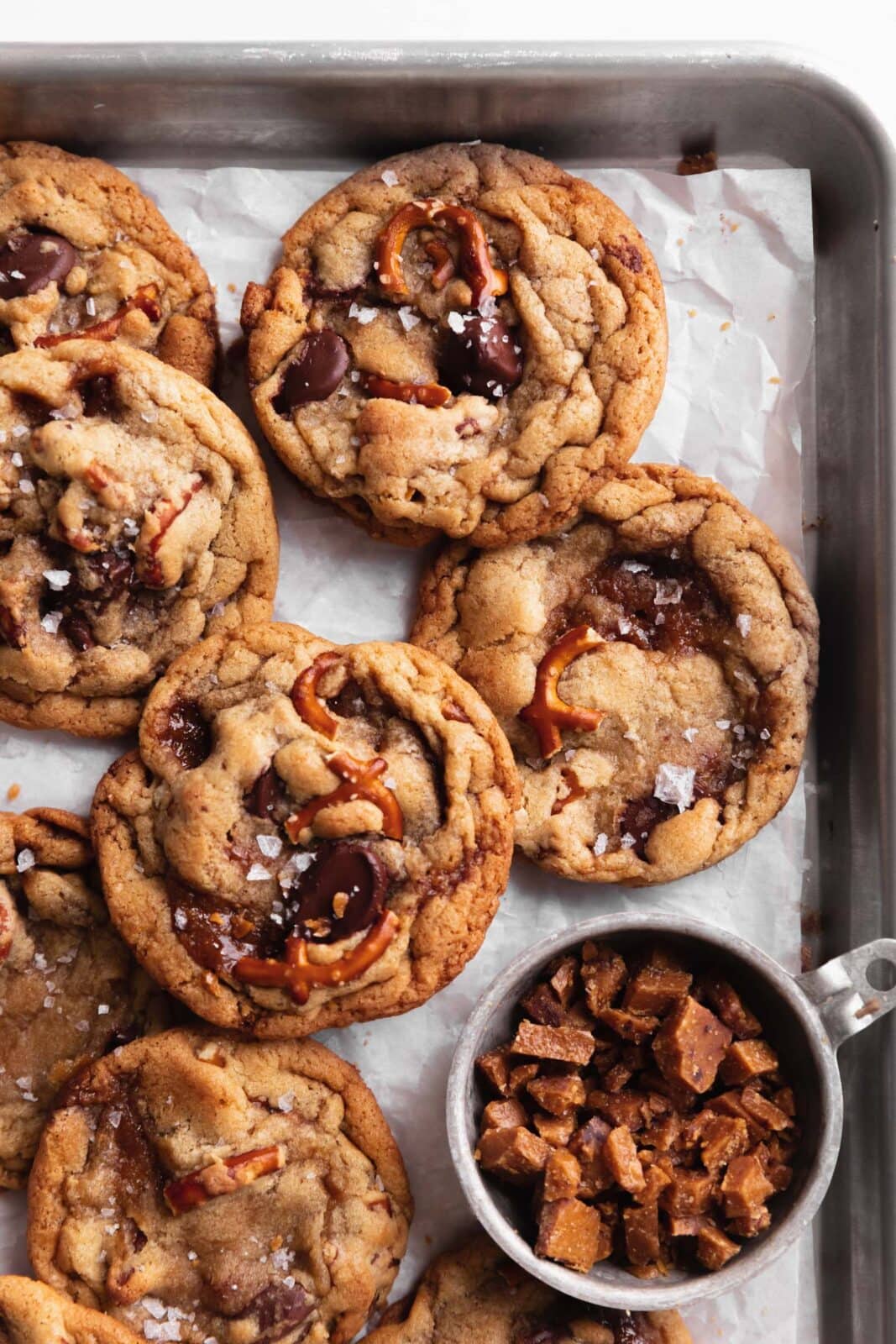 toffee pretzel chocolate chip cookies