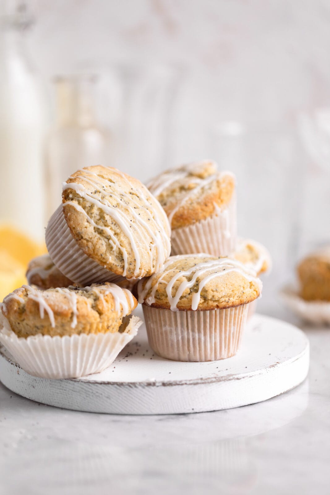 lemon poppy seed muffins drizzled with glaze