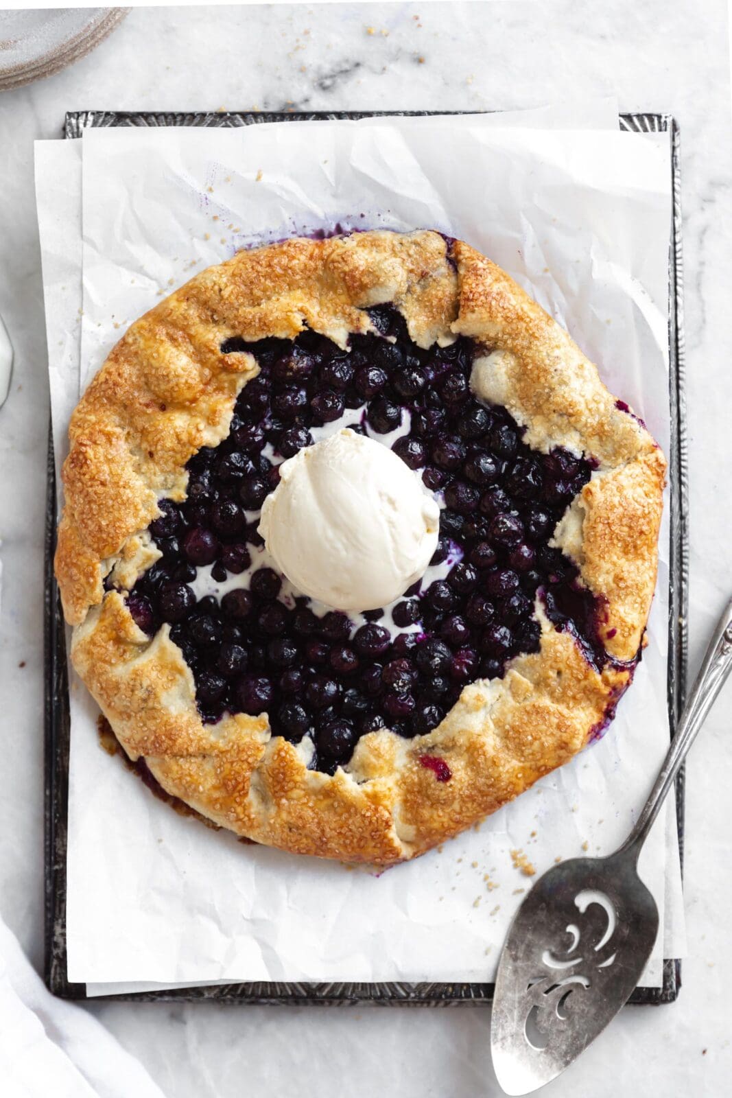 blueberry galette with vanilla ice cream