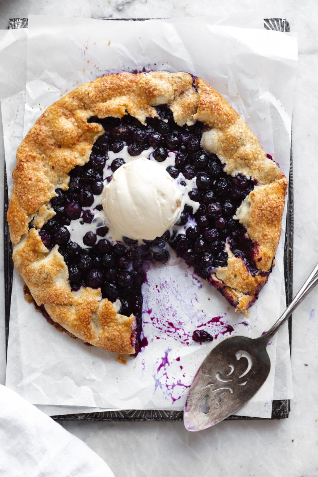 blueberry galette with vanilla ice cream