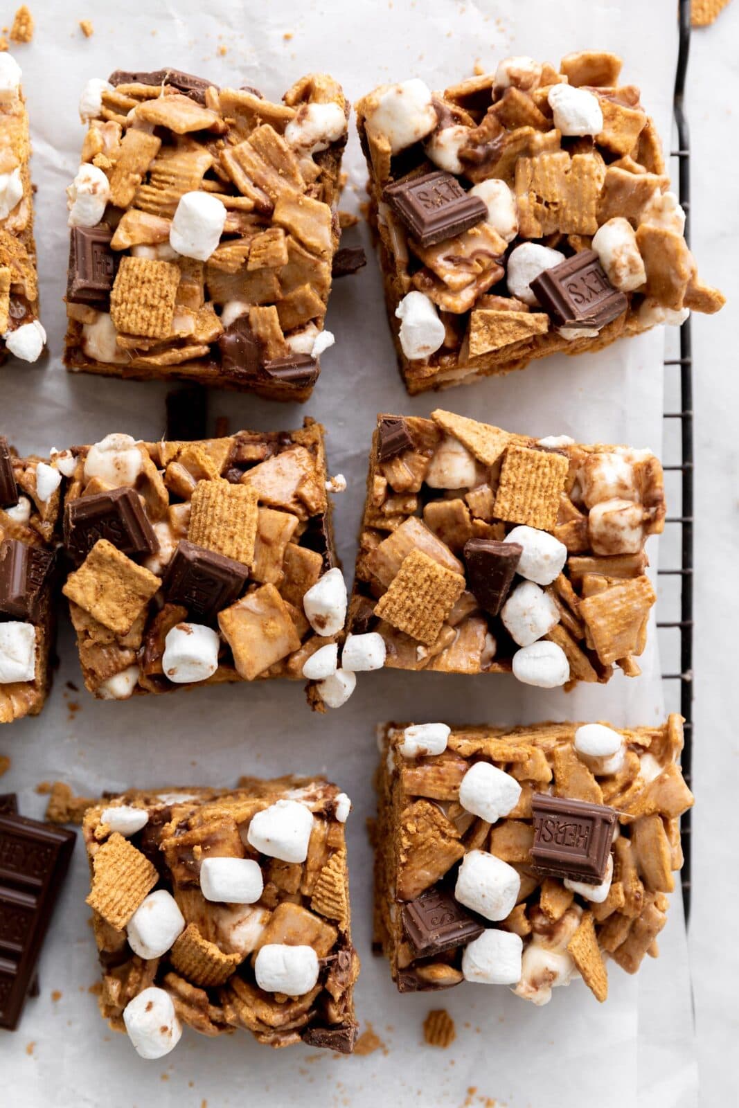 golden grahams s'mores bars on cooling rack