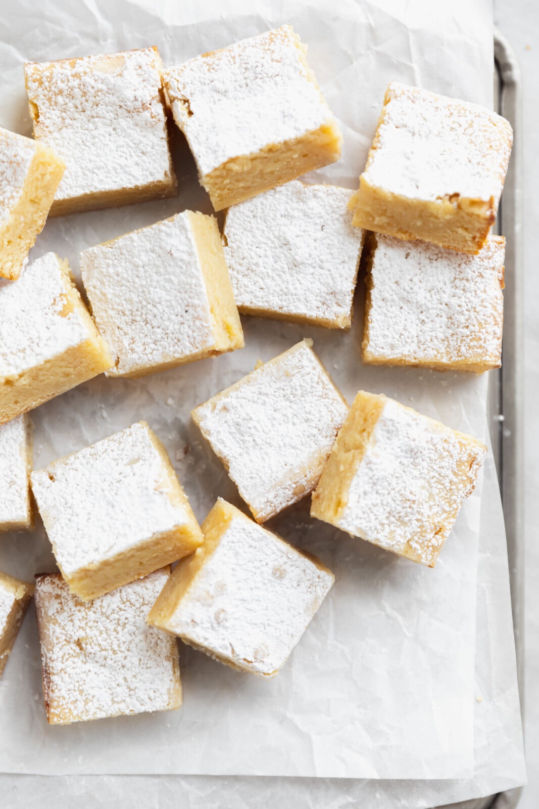 white chocolate brownies on a cookie sheet