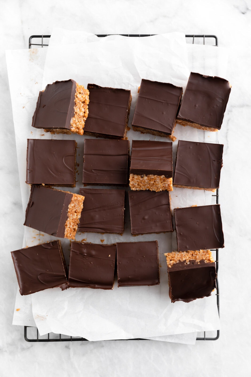 salted caramel scotcheroos on a pan