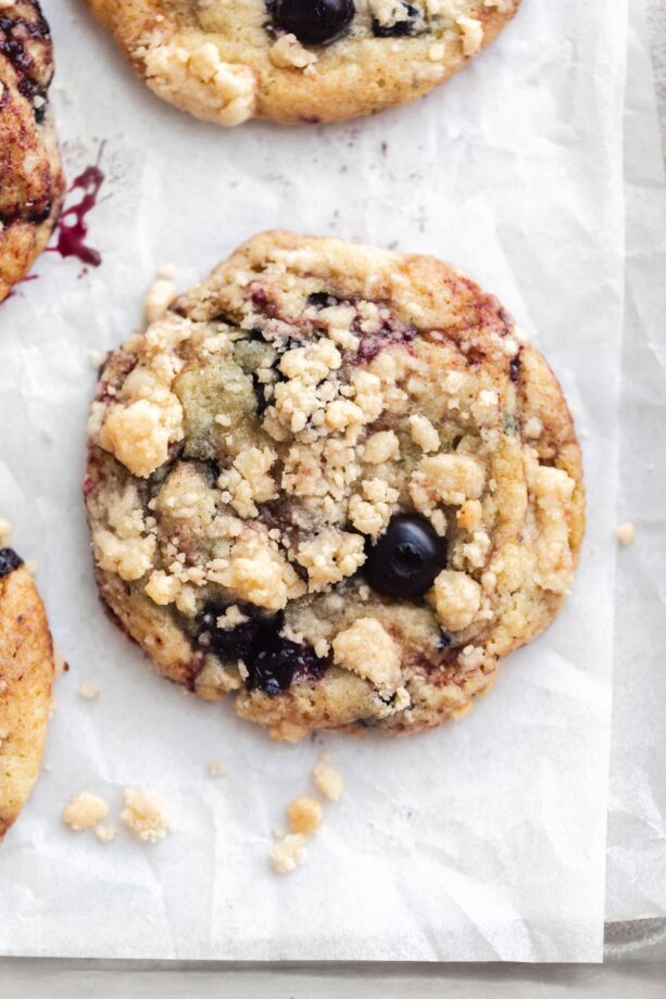 blueberry muffin cookie on a cookie tray