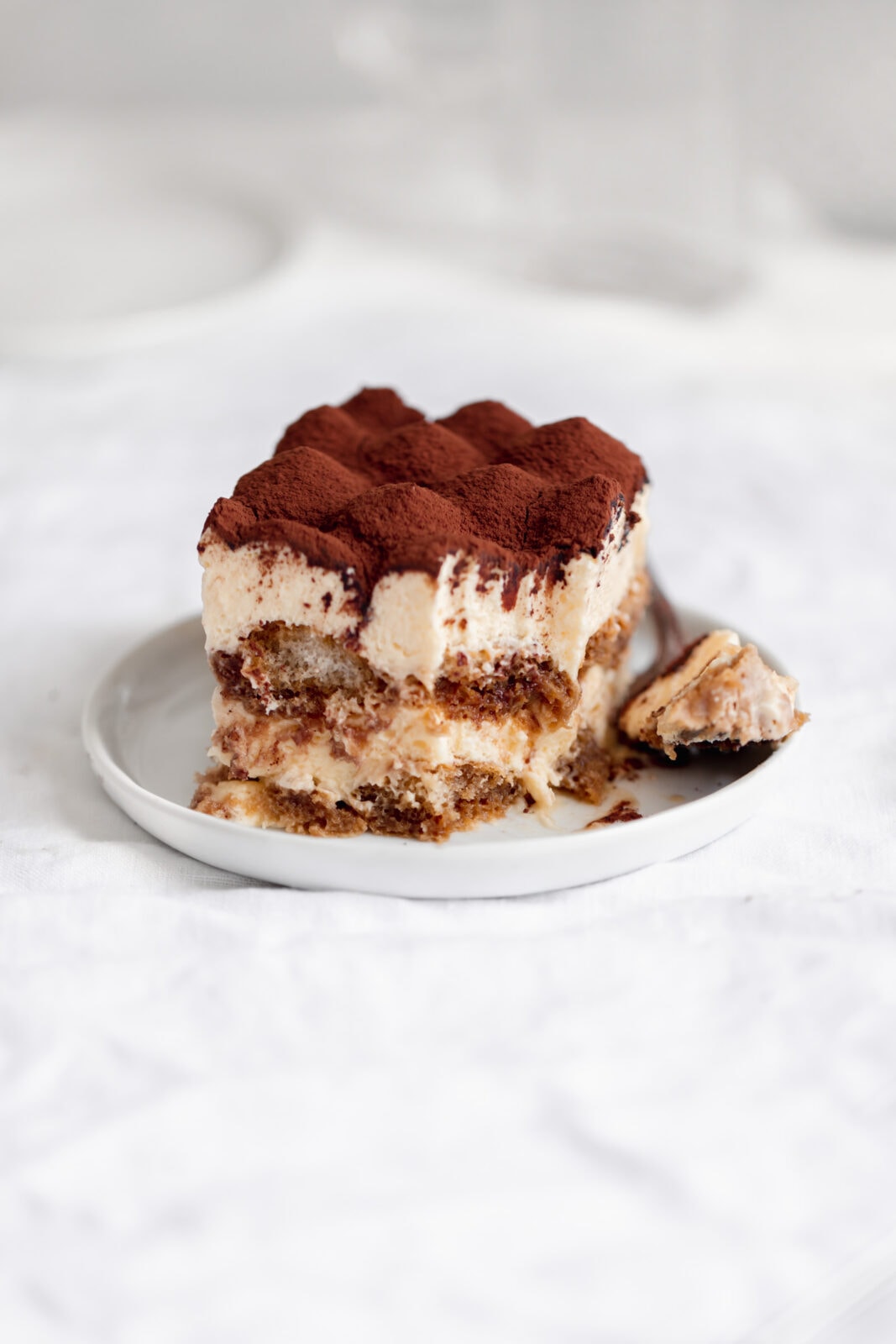 tiramisu with a bite taken out