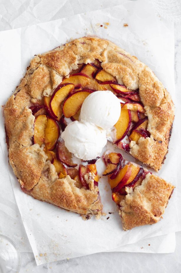 peach galette with ice cream