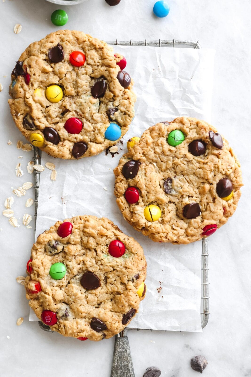 monster cookies on cooling rack