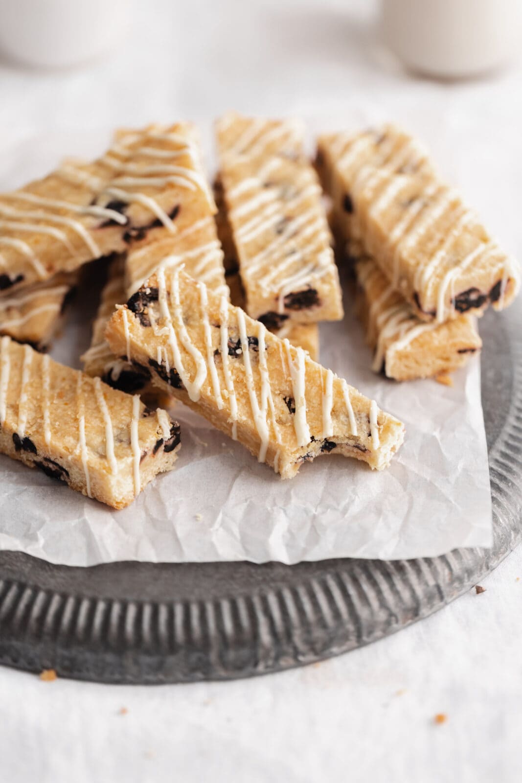 cranberry orange shortbread with white chocolate drizzle