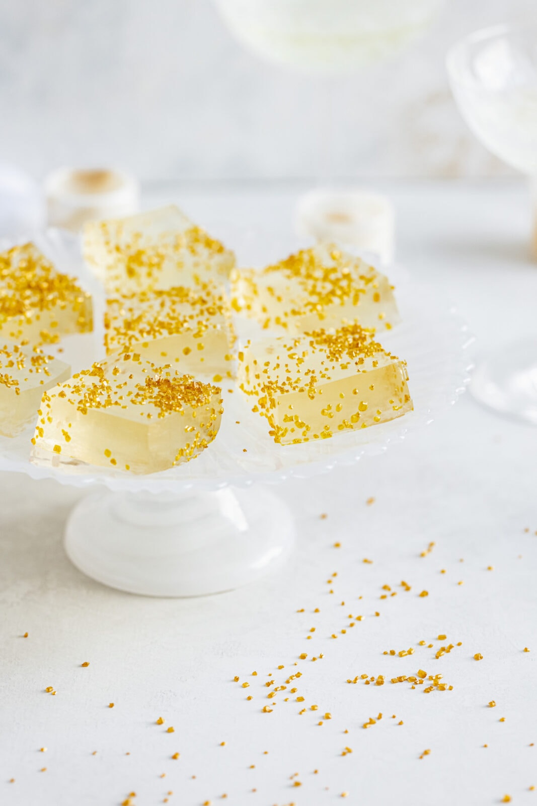 champagne jello shots on a plate