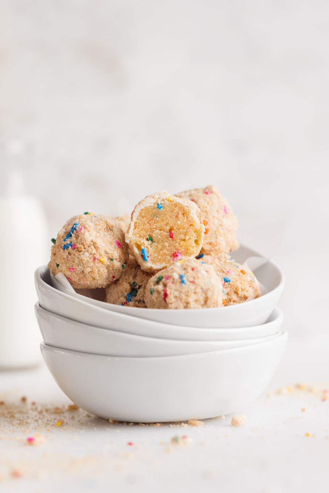 birthday cake truffles in a bowl