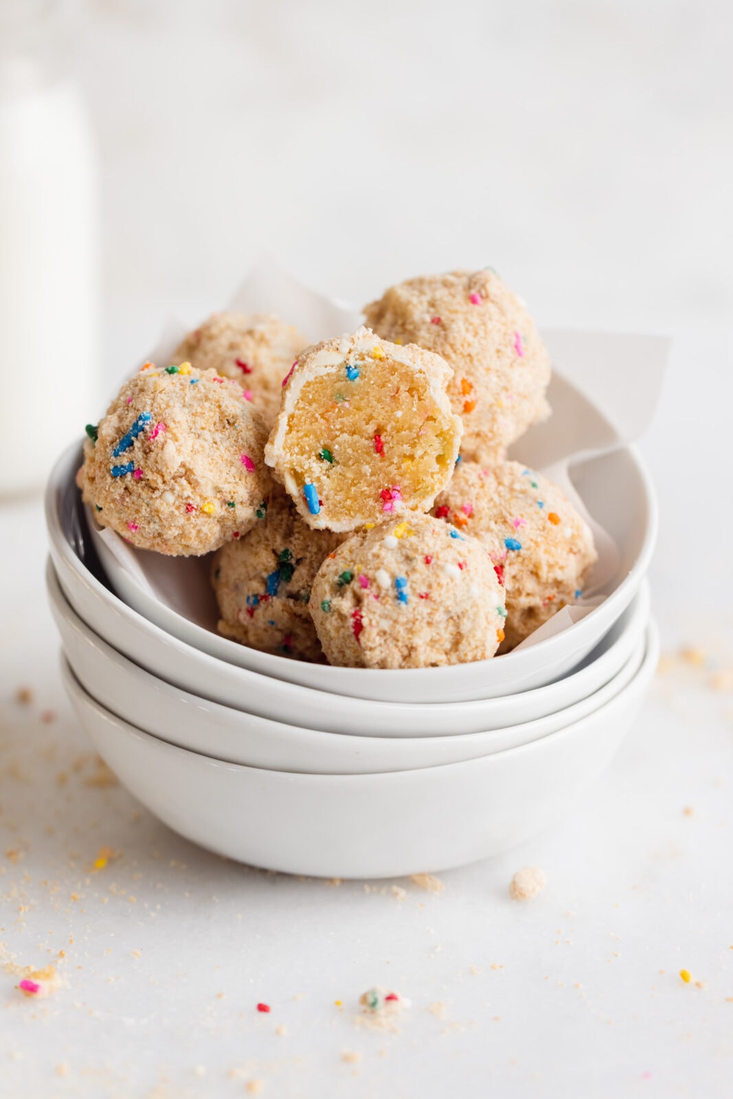 birthday cake truffles with birthday crumb coating