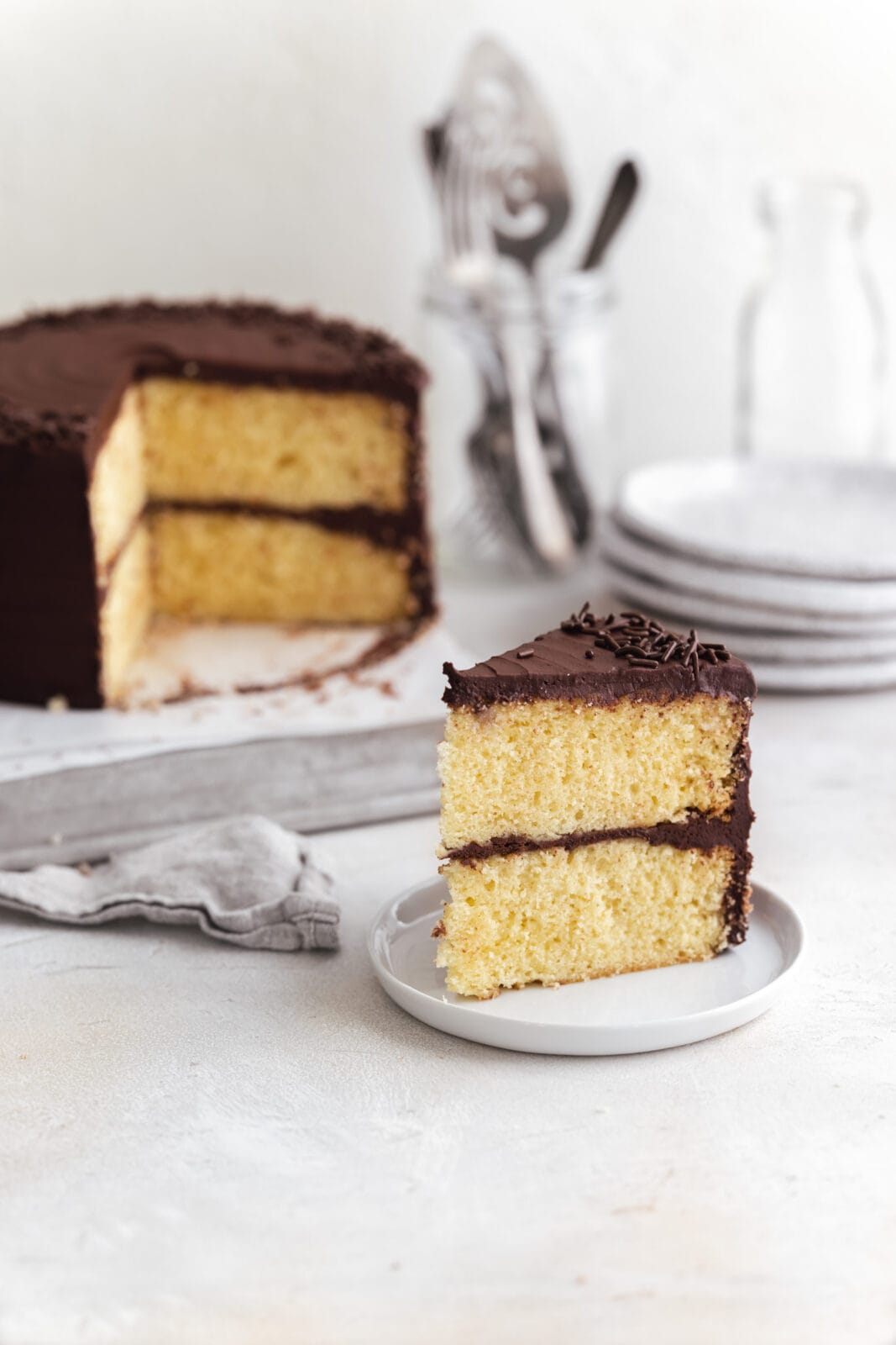 yellow cake with chocolate frosting
