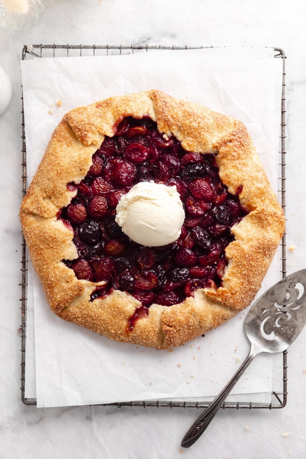 cherry galette with vanilla ice cream