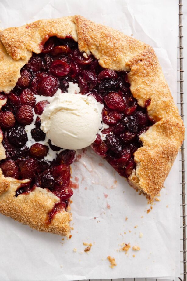 cherry galette with ice cream