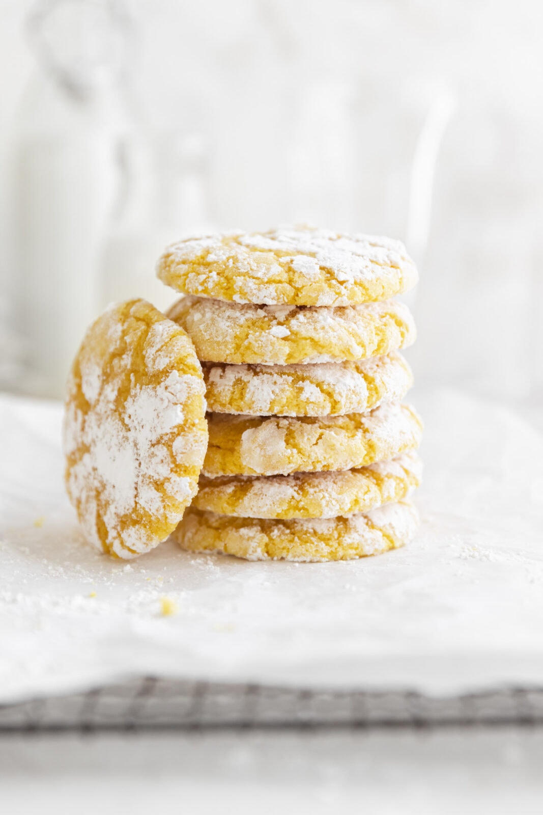 stack of lemon crinkle cookies