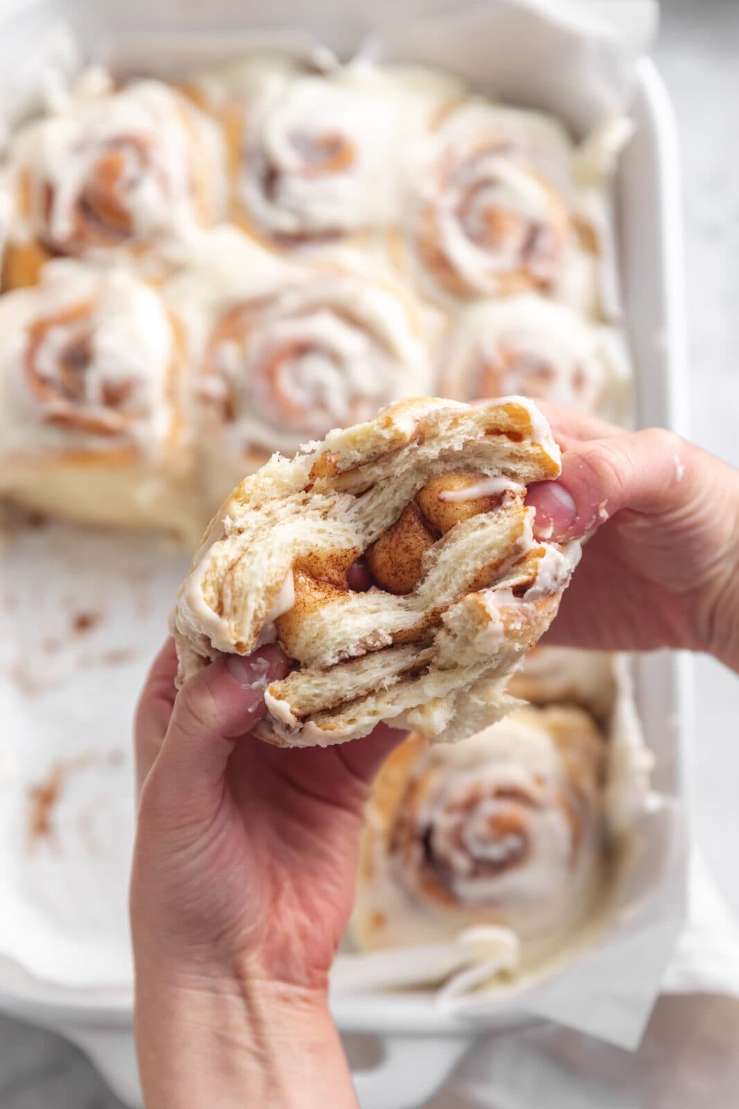 homemade cinnamon roll with gooey center