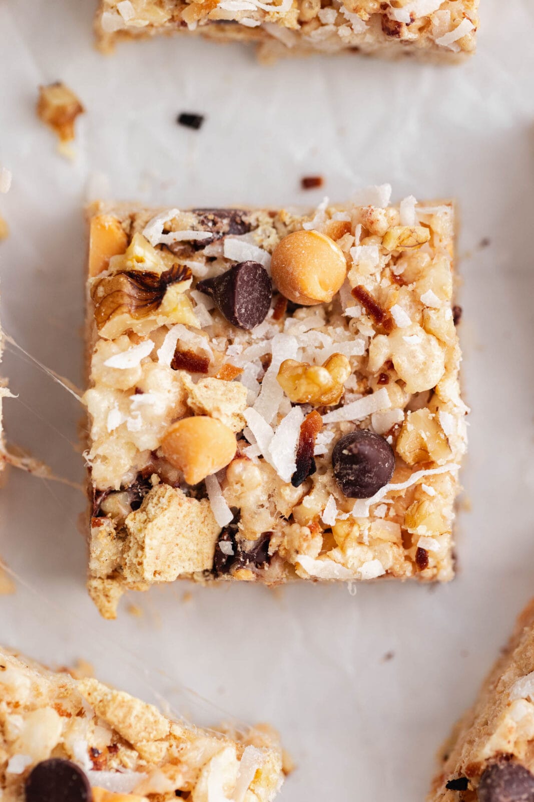 7 layer bar rice krispie treats cut into squares