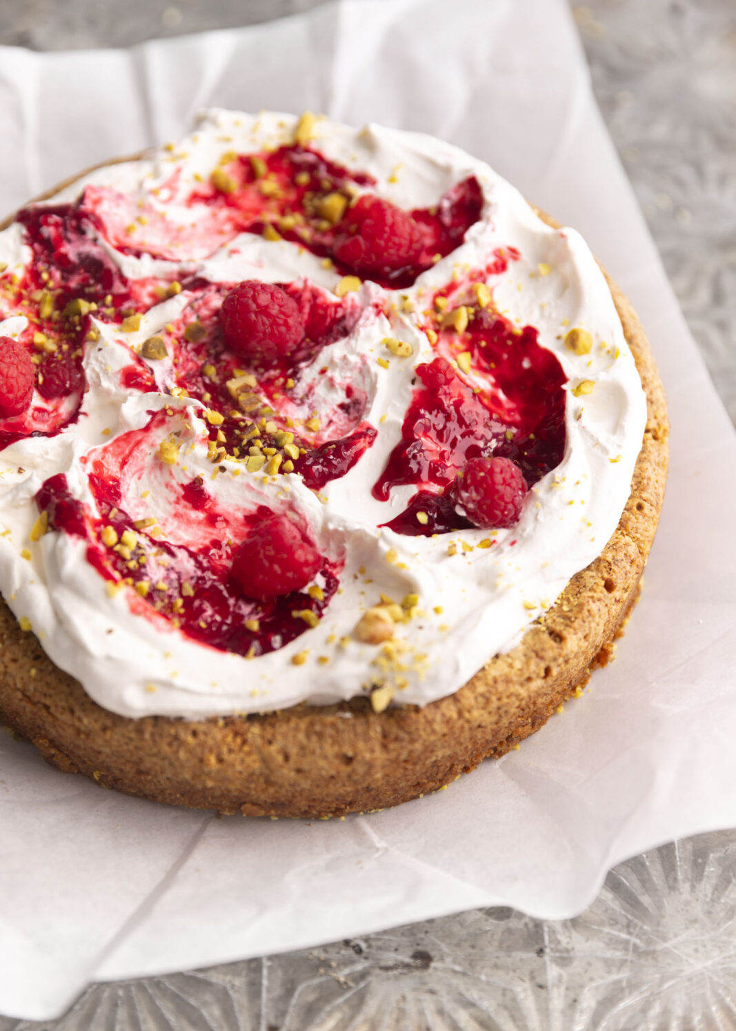raspberry pistachio olive oil cake