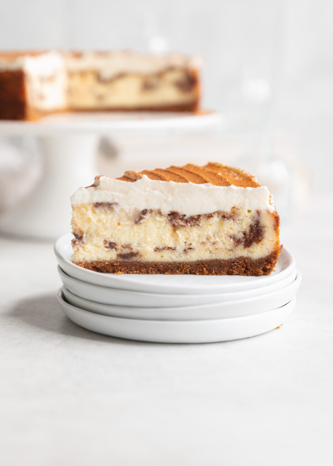 slice of cinnamon roll cheesecake