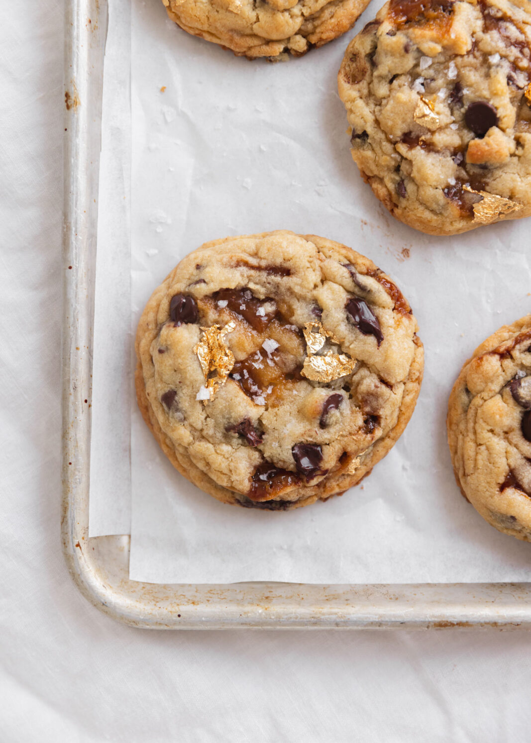 toffee chocolate chunk cookies with gold leaf